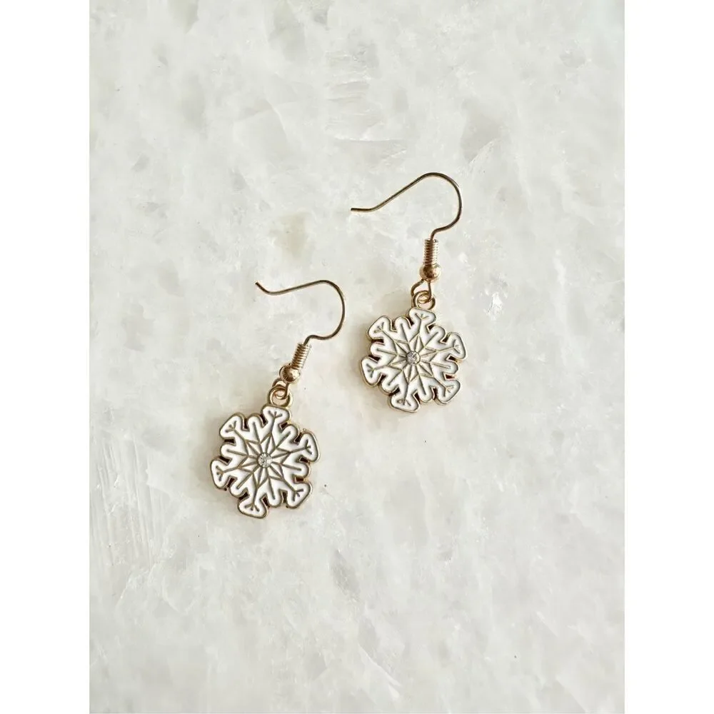 White snowflake Christmas dangle earring